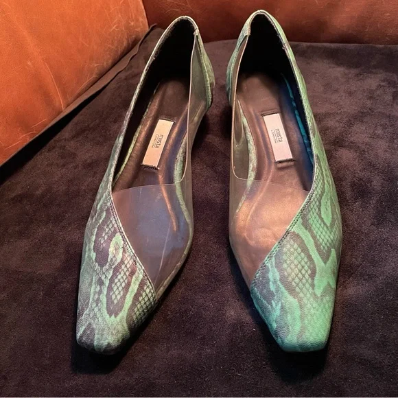 Miista see through clear green leather snakeskin pumps kitten heels - Picture 7 of 15